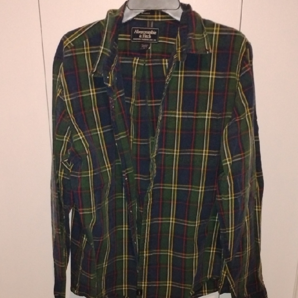 Abercrombie & Fitch Green Navy Yellow Plaid Button-Down Shirt